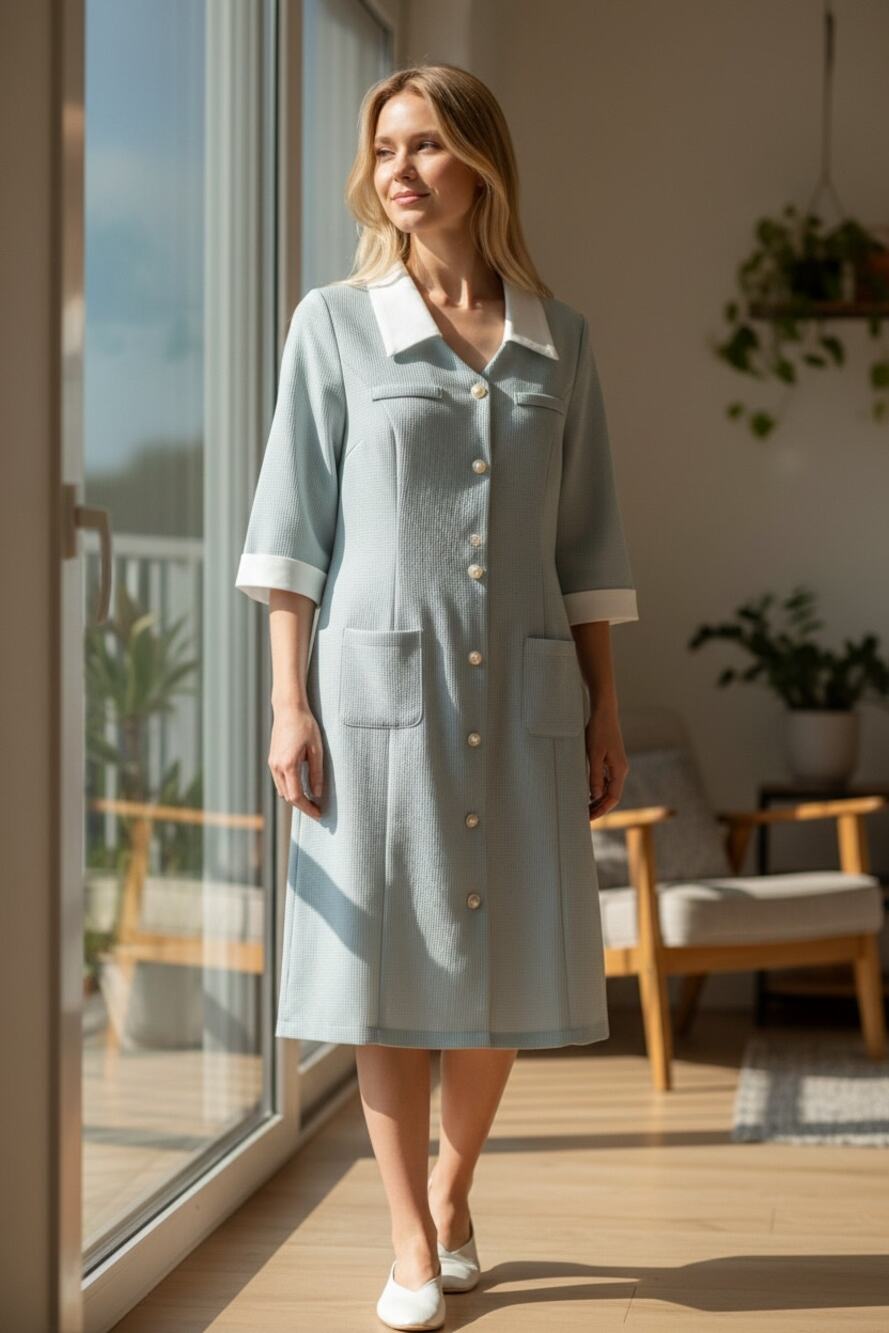 BRAND NEW ~ Light Blue Dress with White Cuffs and Collar ~ Women's Size LARGE